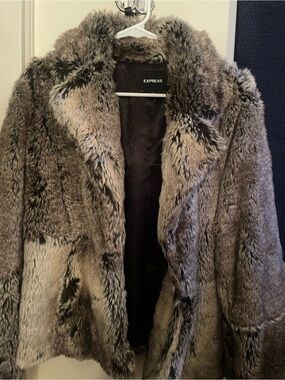 Express Faux Fur Coat in Brown and Gray Tones